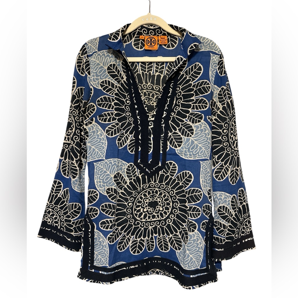 Tory Burch Stephanie Blue And Navy Floral Tunic Size 2 Nwot